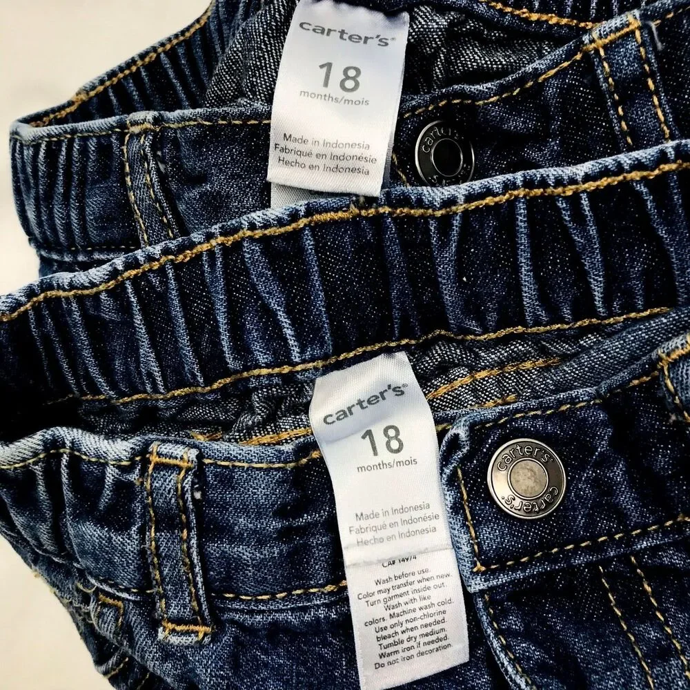 Toddler Jeans Pants 4 Lot 18 Month Carters Cat & Jack Topomini Denim Airplane